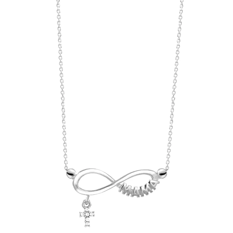AMOR AMOR Κολιέ Από Ασήμι 925 Επιπλατινωμένο 'Mama' Σε Άπειρο Με Σταυρό EX17051
