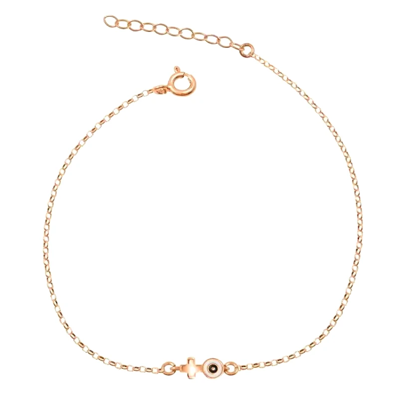 AMOR AMOR Βραχιόλι Από Ασήμι 925 Ροζ Επιχρυσωμένο Με Ματάκι Και Σταυρό EX26982