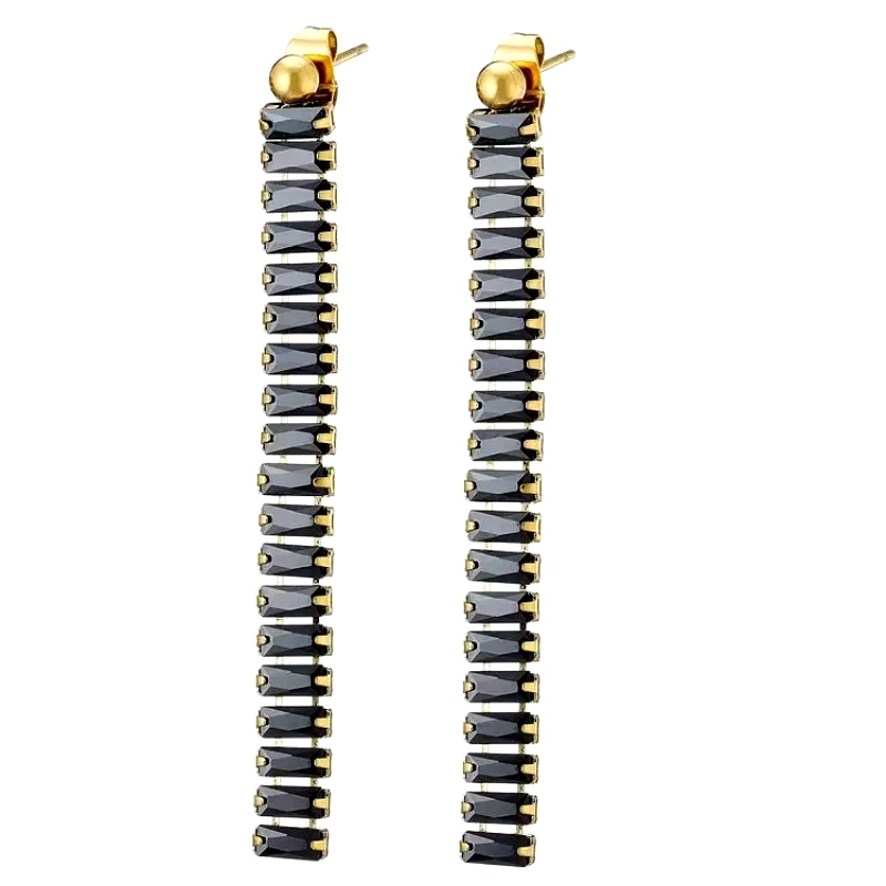 AMOR AMOR Σκουλαρίκια Από Ατσάλι Επιχρυσωμένο 24Κ Με Ζιργκόν ΜαύροAS47870