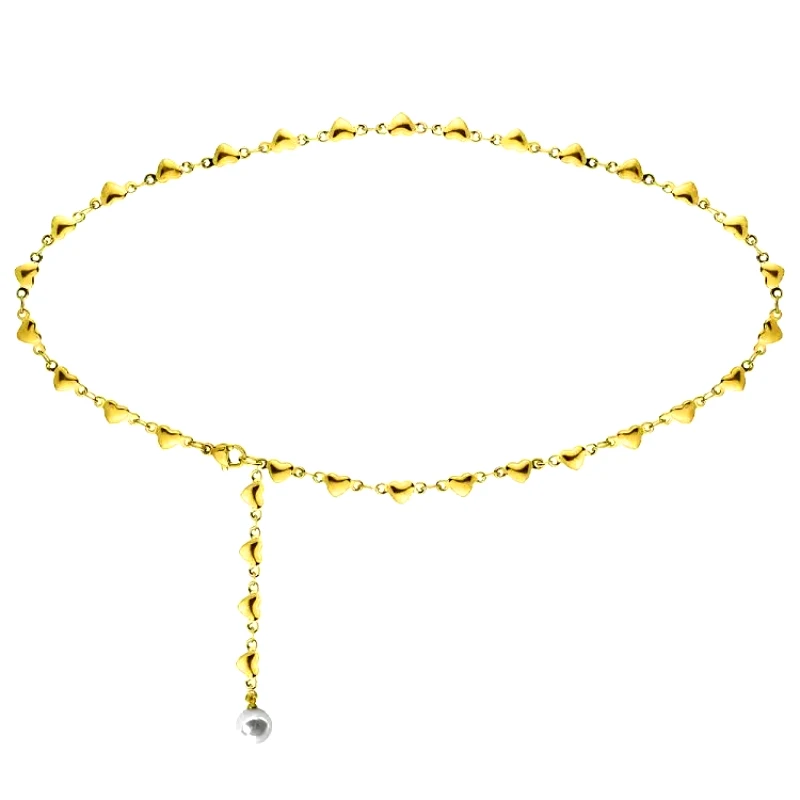 AMOR AMOR Αλυσίδα Μέσης 4.5mm Από Ανοξείδωτο Ατσάλι Επιχρυσωμένο Με Καρδιές Και Μαργαριτάρι ΑΑ96508