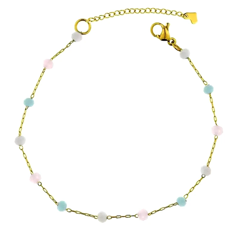 AMOR AMOR Βραχιόλι Αλυσίδα Ποδιού Ροζάριο Από Ανοξείδωτο Ατσάλι Επιχρυσωμένο 24K TA25369