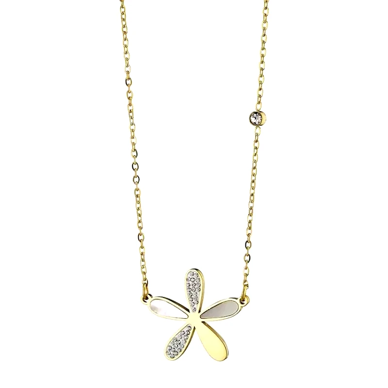 AMOR AMOR Κολιέ Από Ανοξείδωτο Ατσάλι Επιχρυσωμένο Με Λουλούδι AS14217