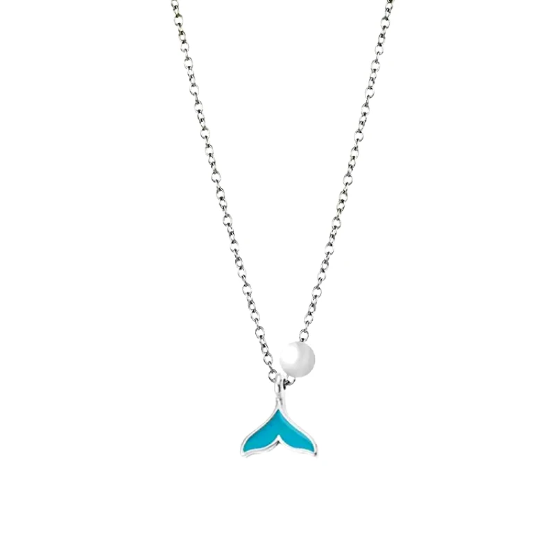 AMOR AMOR Κολιέ Από Ανοξείδωτο Ατσάλι Και Ορείχαλκο Με Ουρά Φάλαινας Και Μαργαριτάρι AA15095