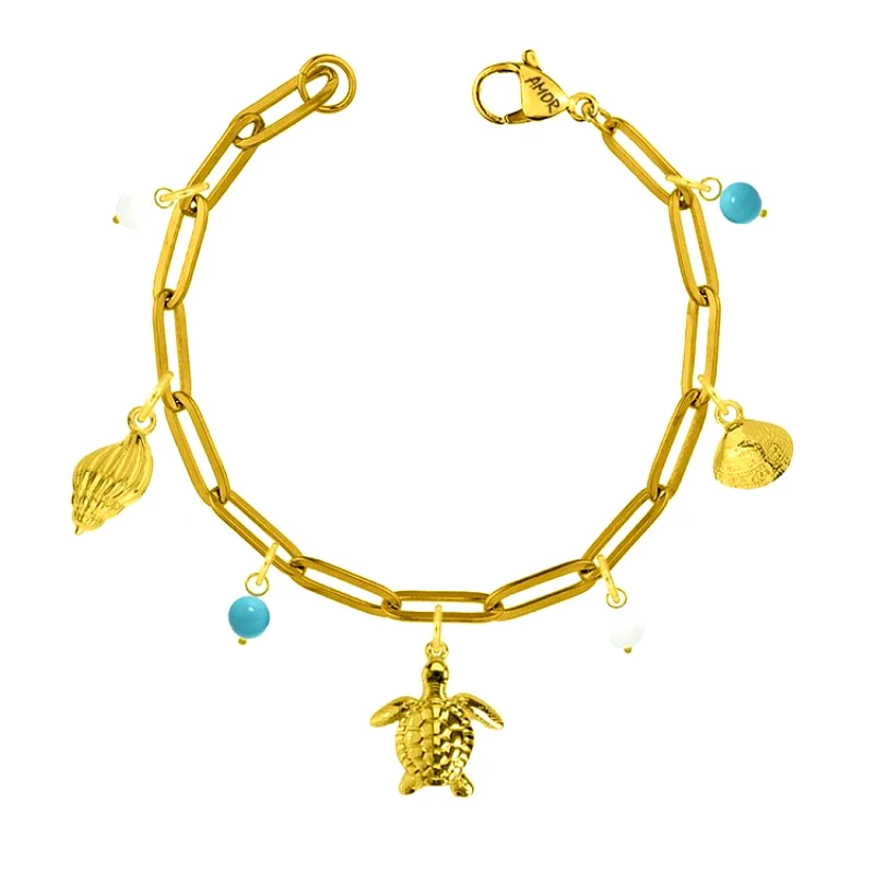 AMOR AMOR Βραχιόλι Από Ατσάλι Επιχρυσωμένο Με Κοχύλια Και Χελώνα AA29728 18 cm