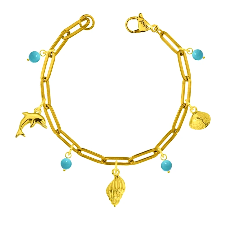 AMOR AMOR Βραχιόλι Από Ατσάλι Επιχρυσωμένο Με Δελφίνι Και Κοχύλια AA29732 19 cm