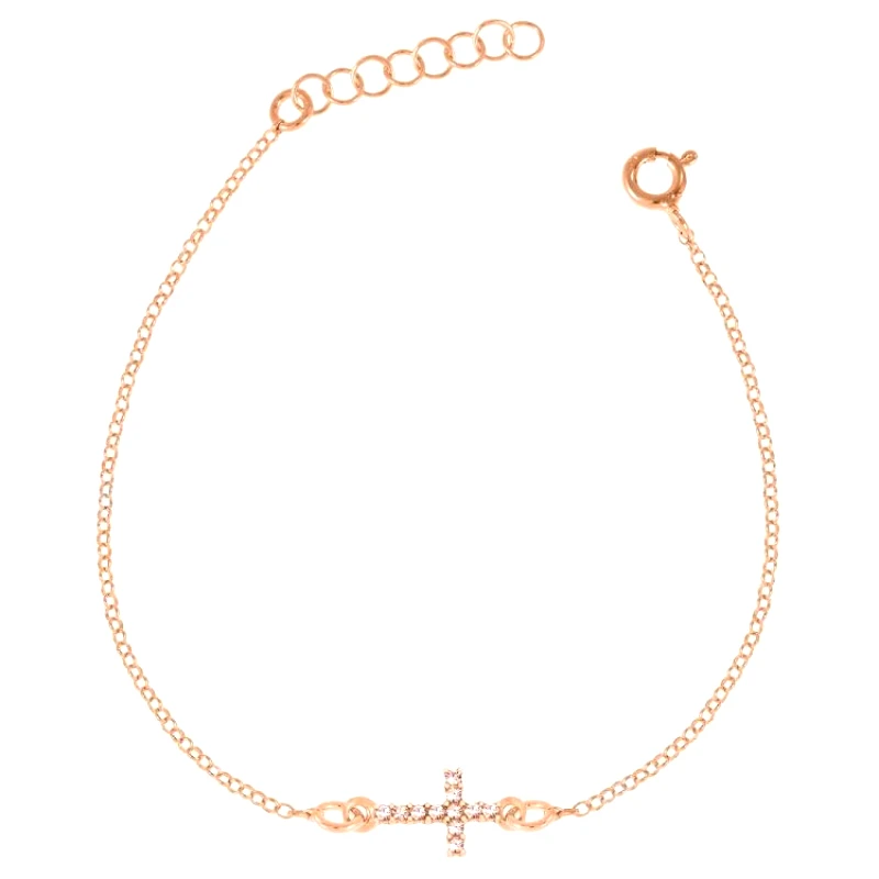 AMOR AMOR Βραχιόλι Από Ασήμι 925 Ροζ Επιχρυσωμένο Με Σταυρό EX20478