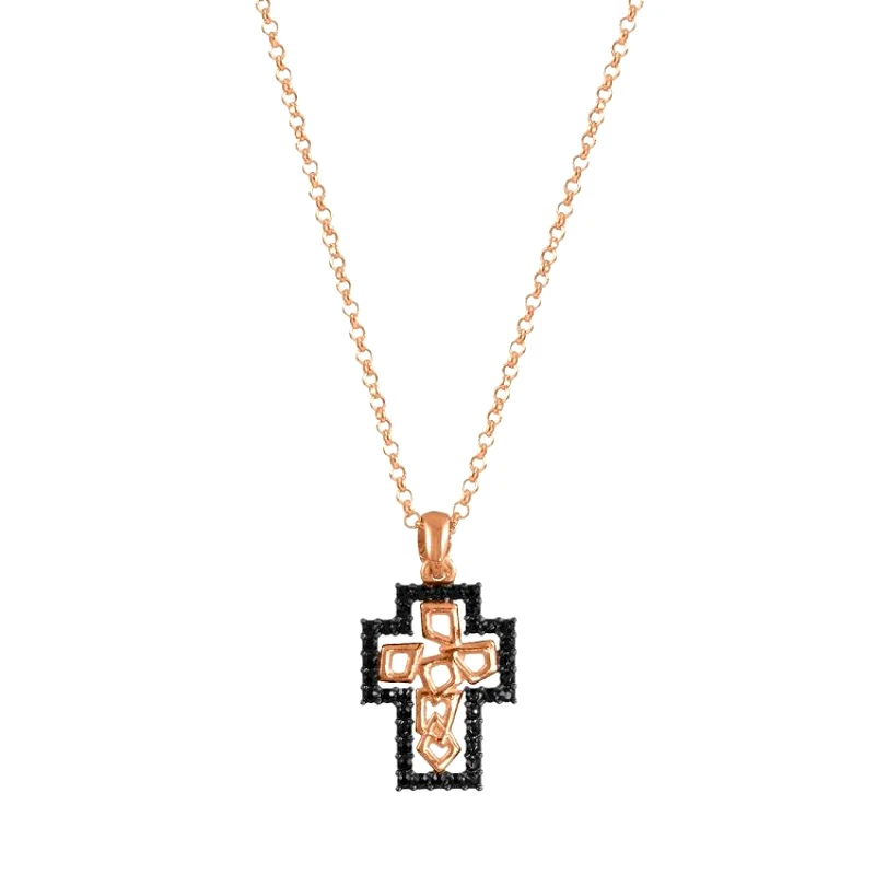 AMOR AMOR Κολιέ Από Ασήμι 925 Ροζ Επιχρυσωμένο Με Σταυρό EX10965