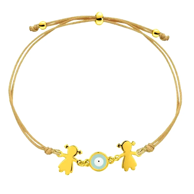 AMOR AMOR Βραχιόλι Από Κορδόνι Και Ορείχαλκο Επιχρυσωμένο 24K Με Κοριτσάκια Και Ματάκι AA22011