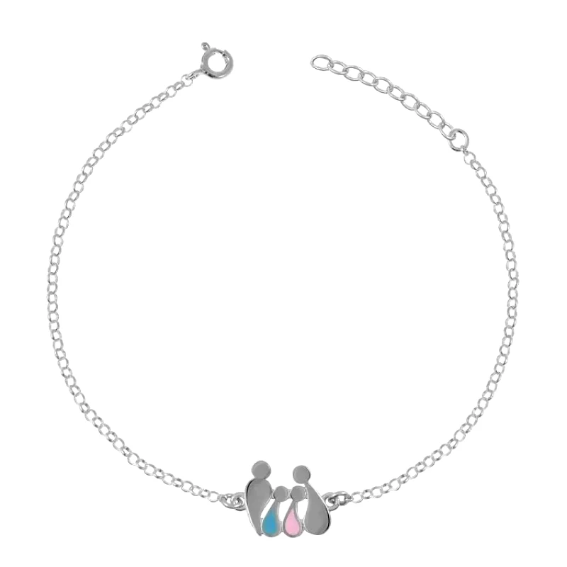 AMOR AMOR Βραχιόλι Από Ασήμι 925 Επιπλατινωμένο Με Οικογένεια, Μαμά, Μπαμπά Και Παιδιά EX26831