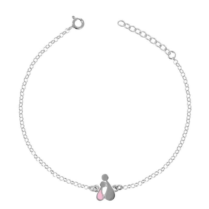 AMOR AMOR Βραχιόλι Από Ασήμι 925 Επιπλατινωμένο Με Οικογένεια, Μαμά Και Παιδί EX26944