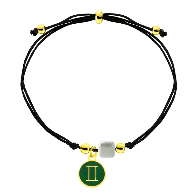 AMOR AMOR Bραχιόλι Από Κορδόνι Και Ορείχαλκο Επιχρυσωμένο 24Κ Με το Ζώδιο Των ΔιδύμωνΚαι Χάντρα AA25353