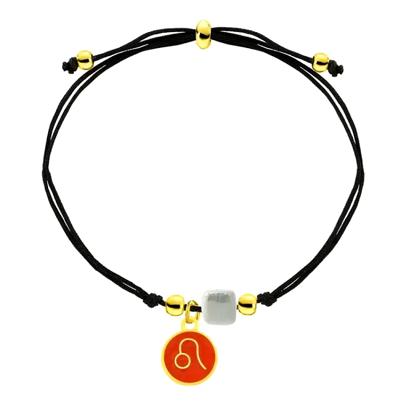 AMOR AMOR Bραχιόλι Από Κορδόνι Και Ορείχαλκο Επιχρυσωμένο 24Κ Με το Ζώδιο Του Λέοντα Και Χάντρα AA25354