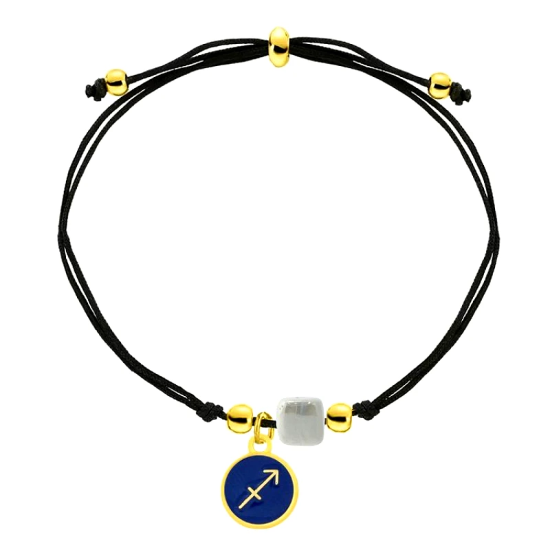 AMOR AMOR Bραχιόλι Από Κορδόνι Και Ορείχαλκο Επιχρυσωμένο 24Κ Με το Ζώδιο Του Τοξότη Και Χάντρα AA25359