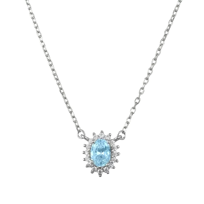 AMOR AMOR Κολιέ Ροζέτα Από Ασήμι 925 Οβάλ Με Ζιργκόν Aqua SS12248