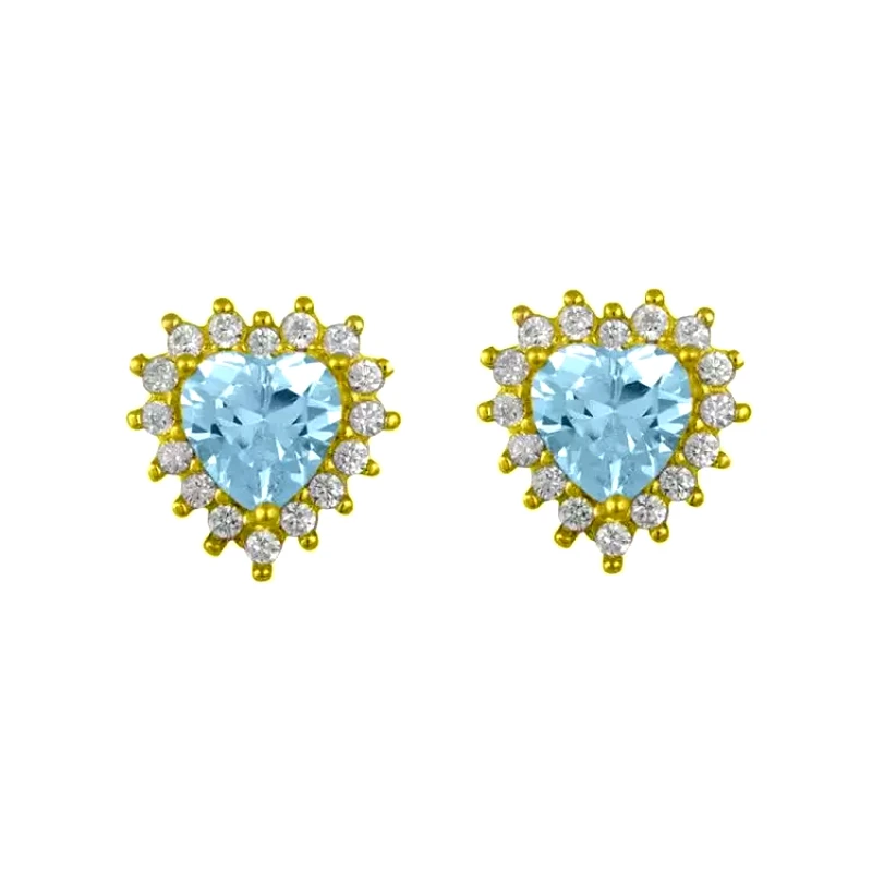 AMOR AMOR Σκουλαρίκια Ροζέτα Από Ασήμι 925 Επιχρυσωμένο Καρδιά Με Ζιργκόν Aqua SS47791