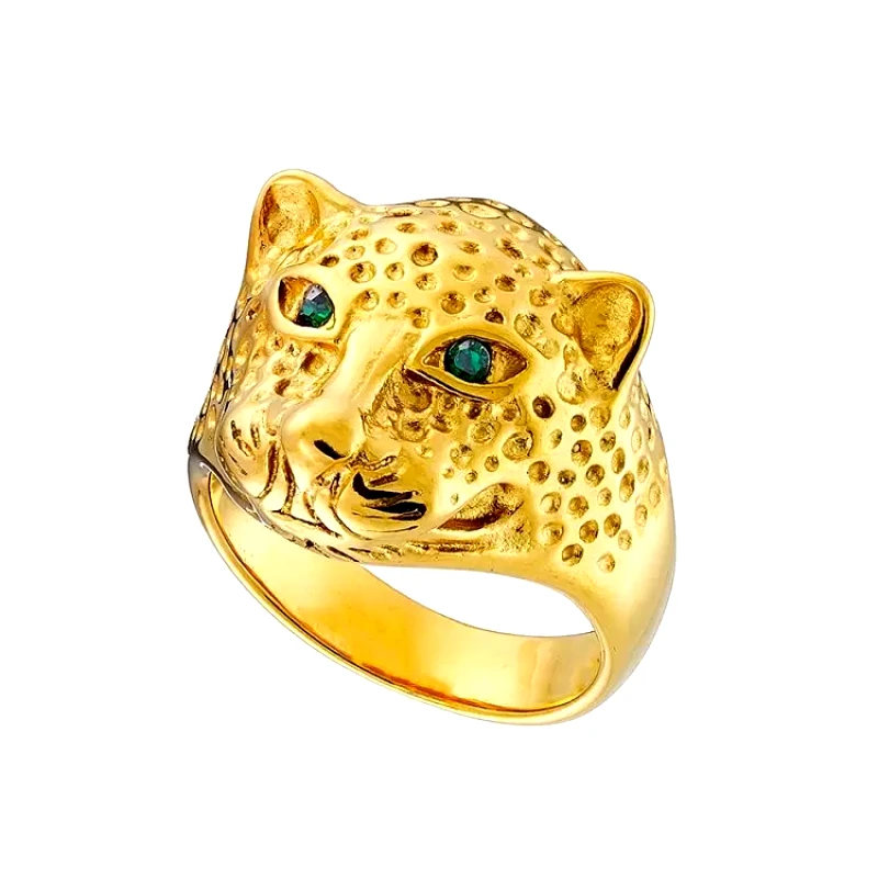 AMOR AMOR Δαχτυλίδι Από Ατσάλι Επιχρυσωμένο Με Πάνθηρα AS31011