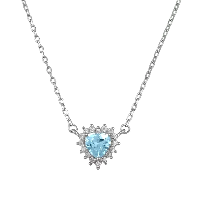AMOR AMOR Κολιέ Ροζέτα Από Ασήμι 925 Καρδιά Με Ζιργκόν Aqua SS12250