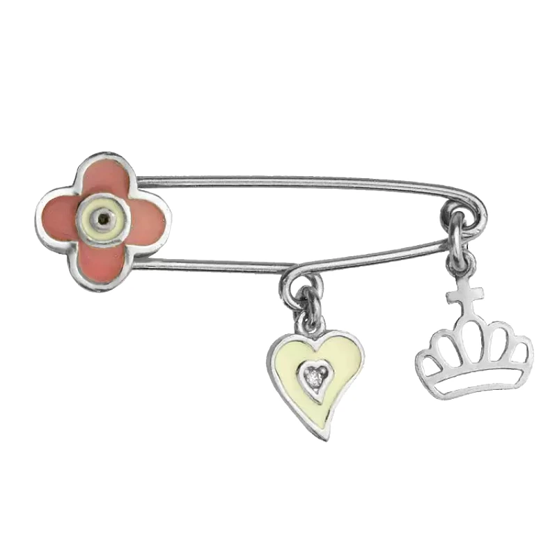 AMOR AMOR Παραμάνα Από Ασήμι 925 Επιπλατινωμένο Με Ματάκι, Σταυρό, Καρδιά Και Κορώνα KO70561