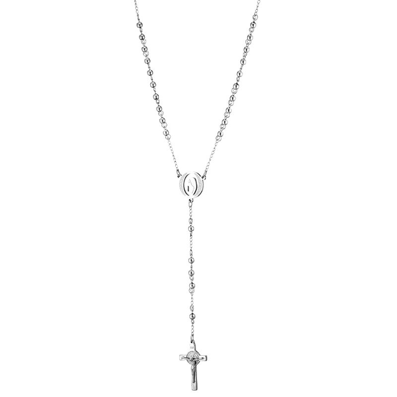 AMOR AMOR Ανδρικό Ροζάριο Με Σταυρό Από Ανοξείδωτο Ατσάλι AS13357