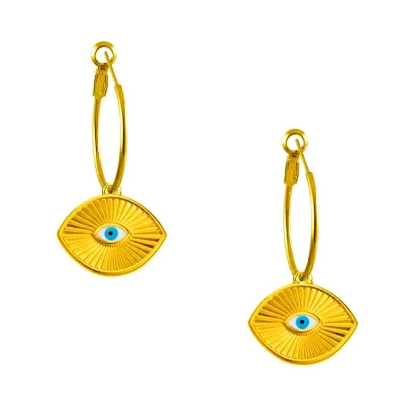 AMOR AMOR Σκουλαρίκια Κρίκοι Από Ορείχαλκο Επιχρυσωμένο 24Κ Με Μάτακι AA47427