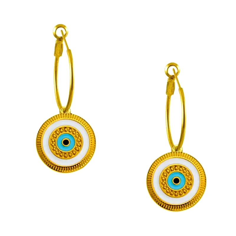 AMOR AMOR Σκουλαρίκια Κρίκοι Από Ορείχαλκο Επιχρυσωμένο 24Κ Με Μάτακι AA47426