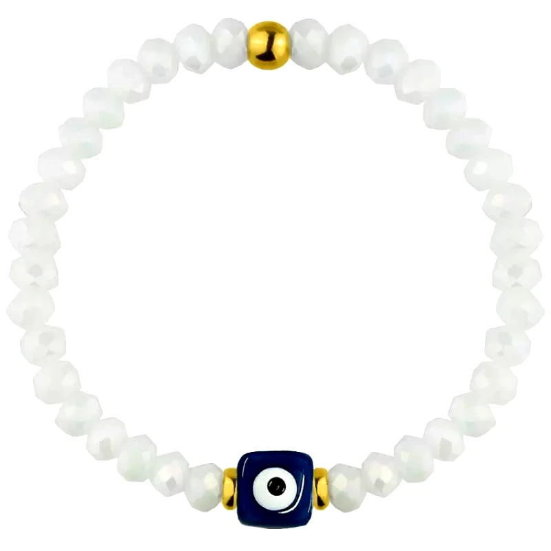 AMOR AMOR Βραχιόλι Από Λάστιχο Και Κρύσταλλα Με Χάντρα Ματάκι Μπλε Σκούρο AA29338