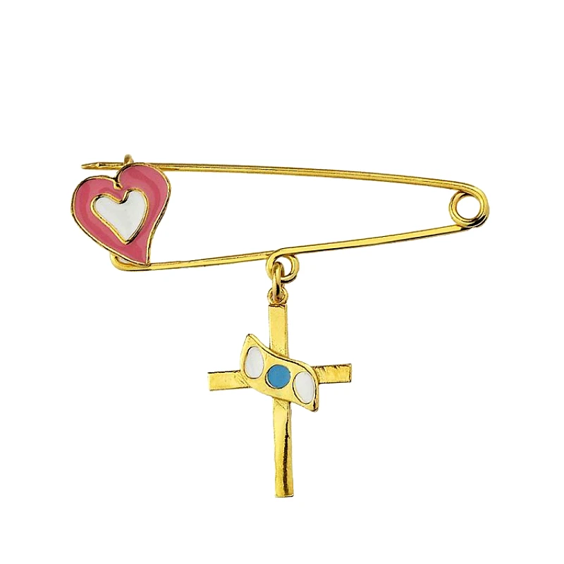 AMOR AMOR Παραμάνα Από Ασήμι 925 Επιχρυσωμένο Με Ματάκι, Σταυρό Και Καρδιά KO70601