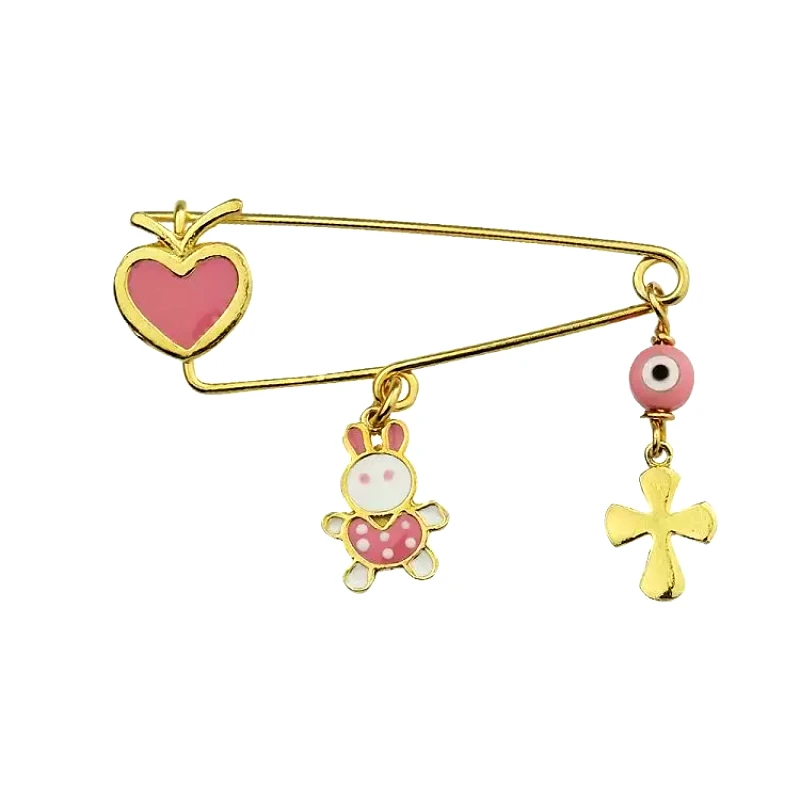 AMOR AMOR Παραμάνα Από Ασήμι 925 Επιχρυσωμένο Με Σταυρό, Καρδιά Και Ματάκι KO70632