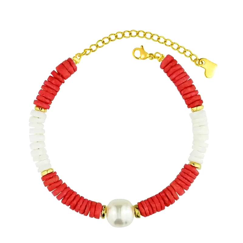 AMOR AMOR Βραχιόλι Από Ανοξείδωτο Ατσάλι Επιχρυσωμένο Με Κοχύλια Και Μαργαριτάρι AA29434