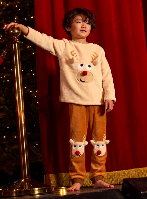 DPAM Σετ Παιδικές Πιτζάμες για Αγόρια Festive Reindeer - ΛΕΥΚΟ