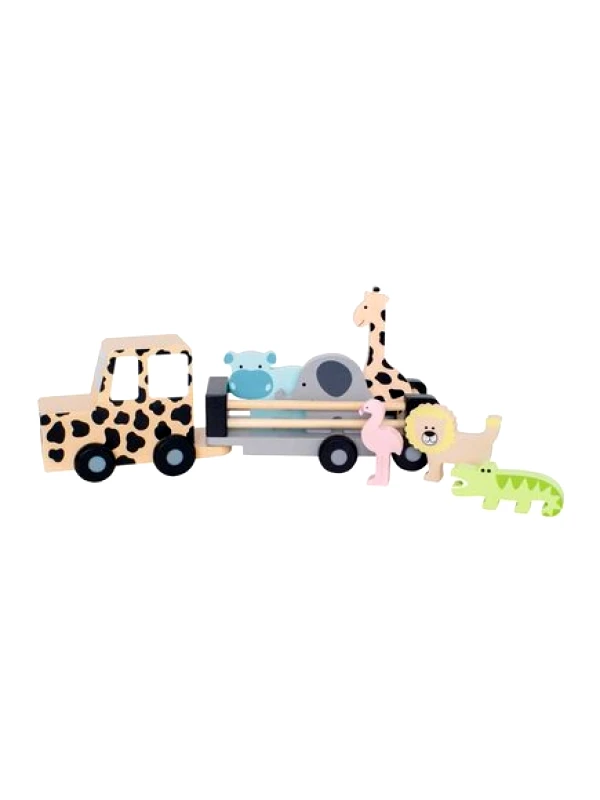 JABADABADO JABADABADO Ξύλινο Φορτηγάκι με άγρια ζώα - ΠΟΛΥΧΡΩΜΟ