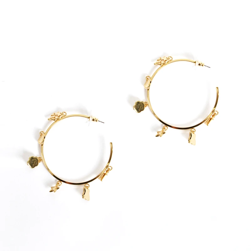MAT FASHION Σκουλαρίκια κρίκοι με κρεμαστά charms και πέρλες