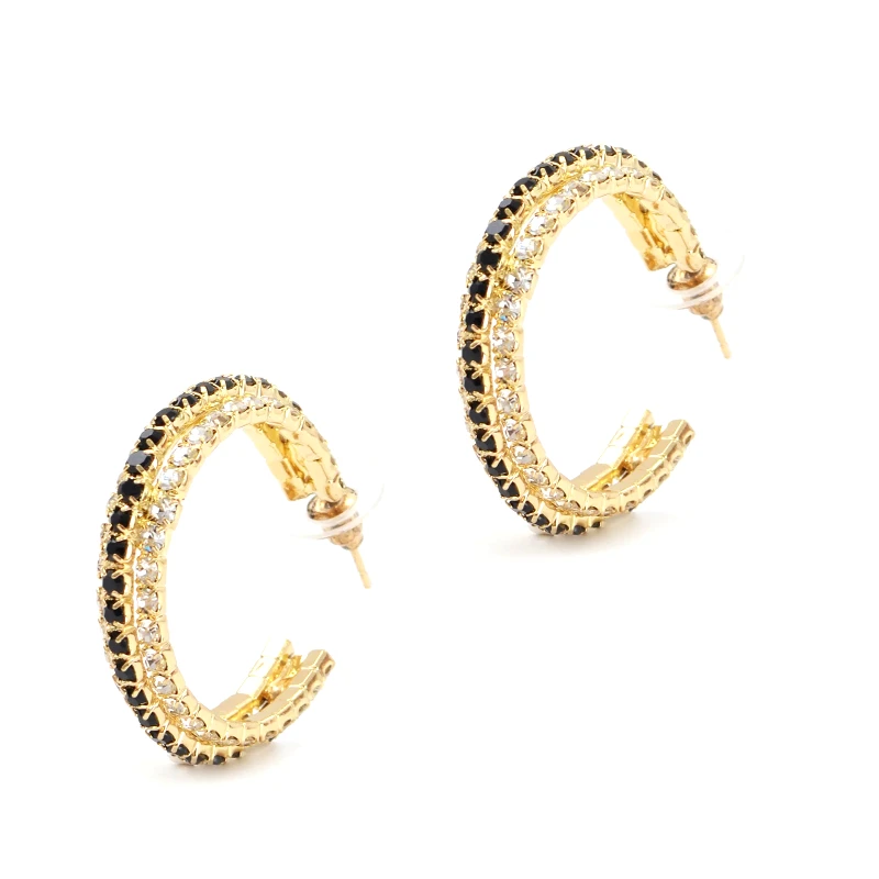 MAT FASHION Σκουλαρίκια κρίκοι με μαύρα και λευκά strass