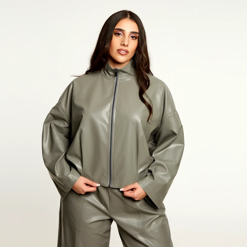 MAT FASHION Leather-look τζάκετ με φερμουάρ