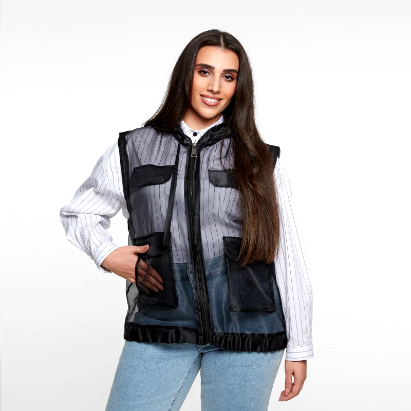 MAT FASHION Γιλέκο organza με κουκούλα