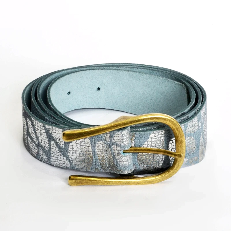 MAT FASHION Δερμάτινη snakeskin ζώνη με metallic μοτίβο