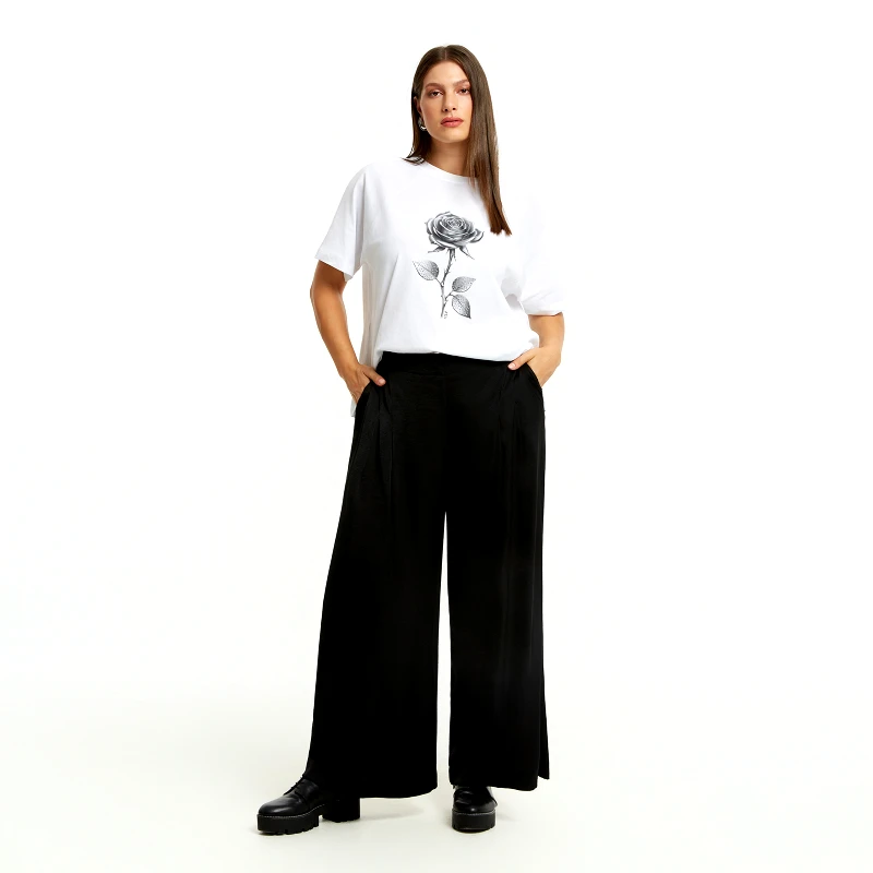 MAT FASHION Ψηλόμεση σατέν παντελόνα με πιέτες