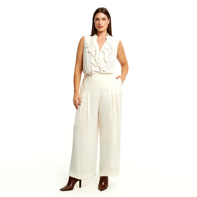 MAT FASHION Ψηλόμεση σατέν παντελόνα με πιέτες