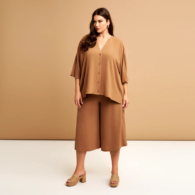 MAT FASHION Πουκάμισο κρεπ airwashed με V-λαιμόκοψη