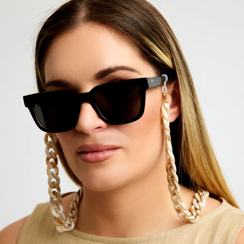 MAT FASHION Κοκκάλινη αλυσίδα γυαλιών μπεζ