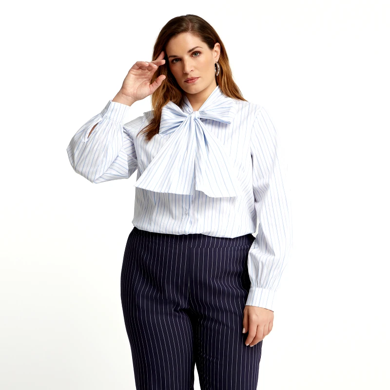 MAT FASHION Ριγέ πουκάμισο ποπλίνα ριγέ με δέσιμο στη λαιμόκοψη