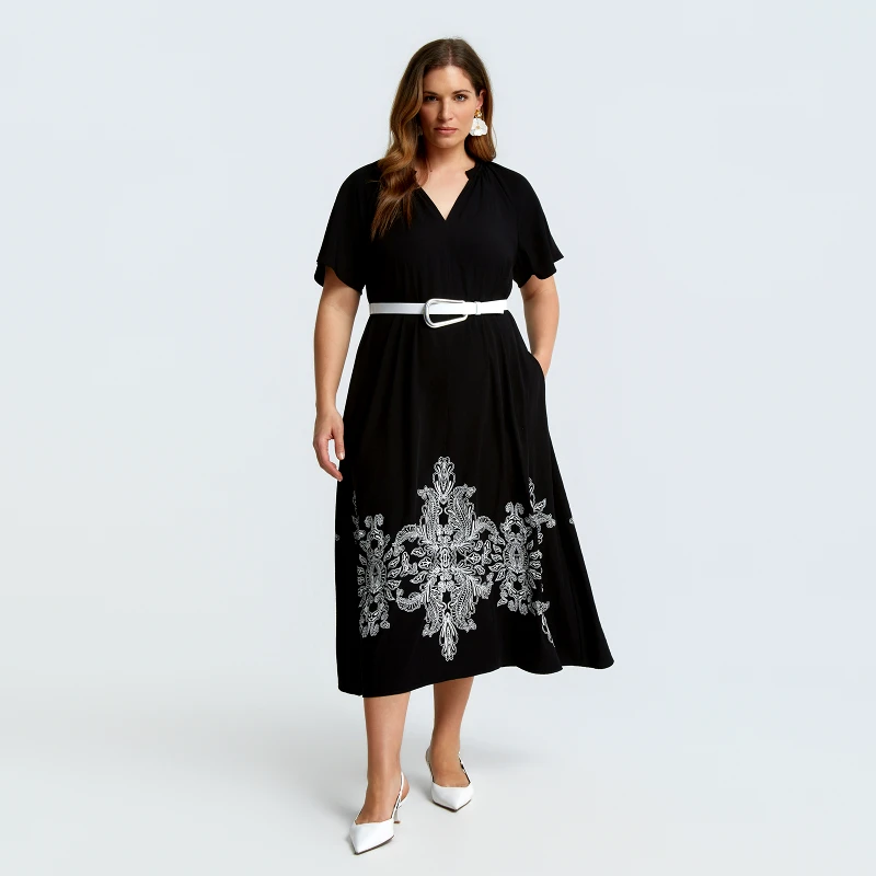 MAT FASHION Μαύρο φόρεμα βισκόζη με τύπωμα