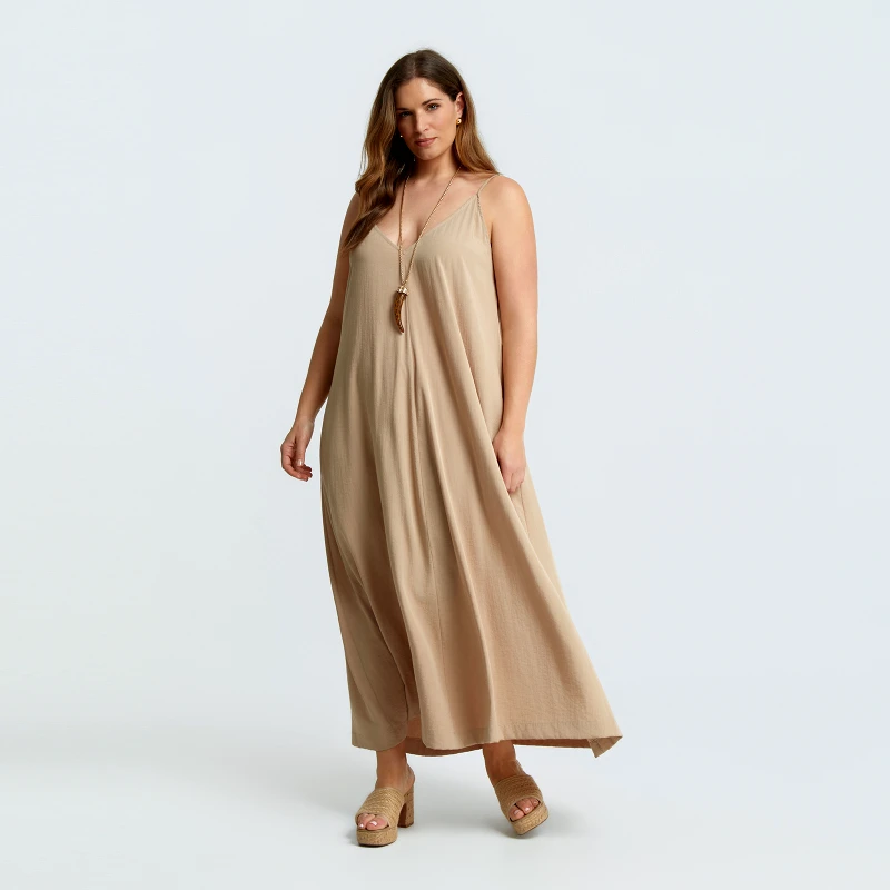 MAT FASHION Maxi φόρεμα βισκόζη με v λαιμόκοψη και τιράντες