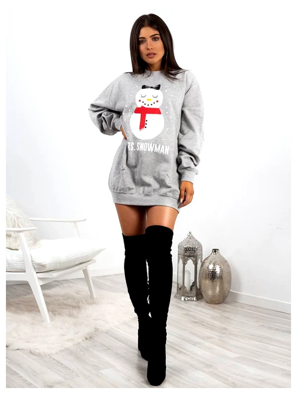 sense-shop MRS. SNOWMAN GREY LONG SWEATHIRT