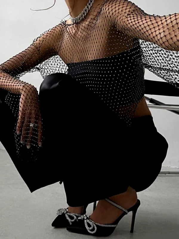 sense-shop ΜΑΥΡΗ ΜΠΛΟΥΖΑ ΔΙΧΤΥ ΜΕ ΣΤΡΑΣ - GAIA