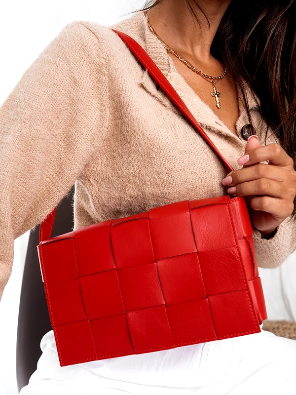sense-shop REAL LEATHER RED SHOULDER BAG