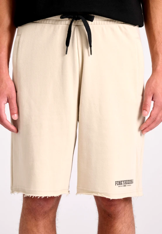 FUNKY BUDDHA Essential wide leg fit αθλητική βερμούδα με raw cuts
