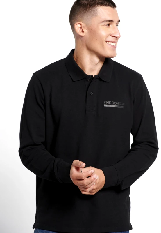 FUNKY BUDDHA Μακρυμάνικη πόλο μπλούζα με κέντημα στο στήθος