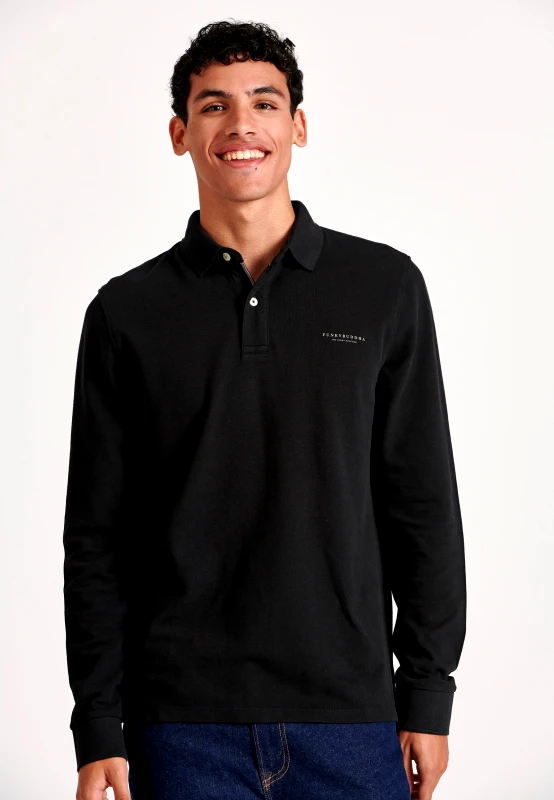 FUNKY BUDDHA Μακρυμάνικη πόλο μπλούζα σε πικέ ύφασμα