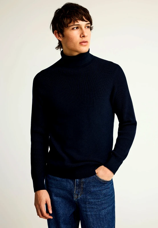 FUNKY BUDDHA Ανδρική πλεκτή βαμβακερή μπλούζα με ψηλή λαιμόκοψη